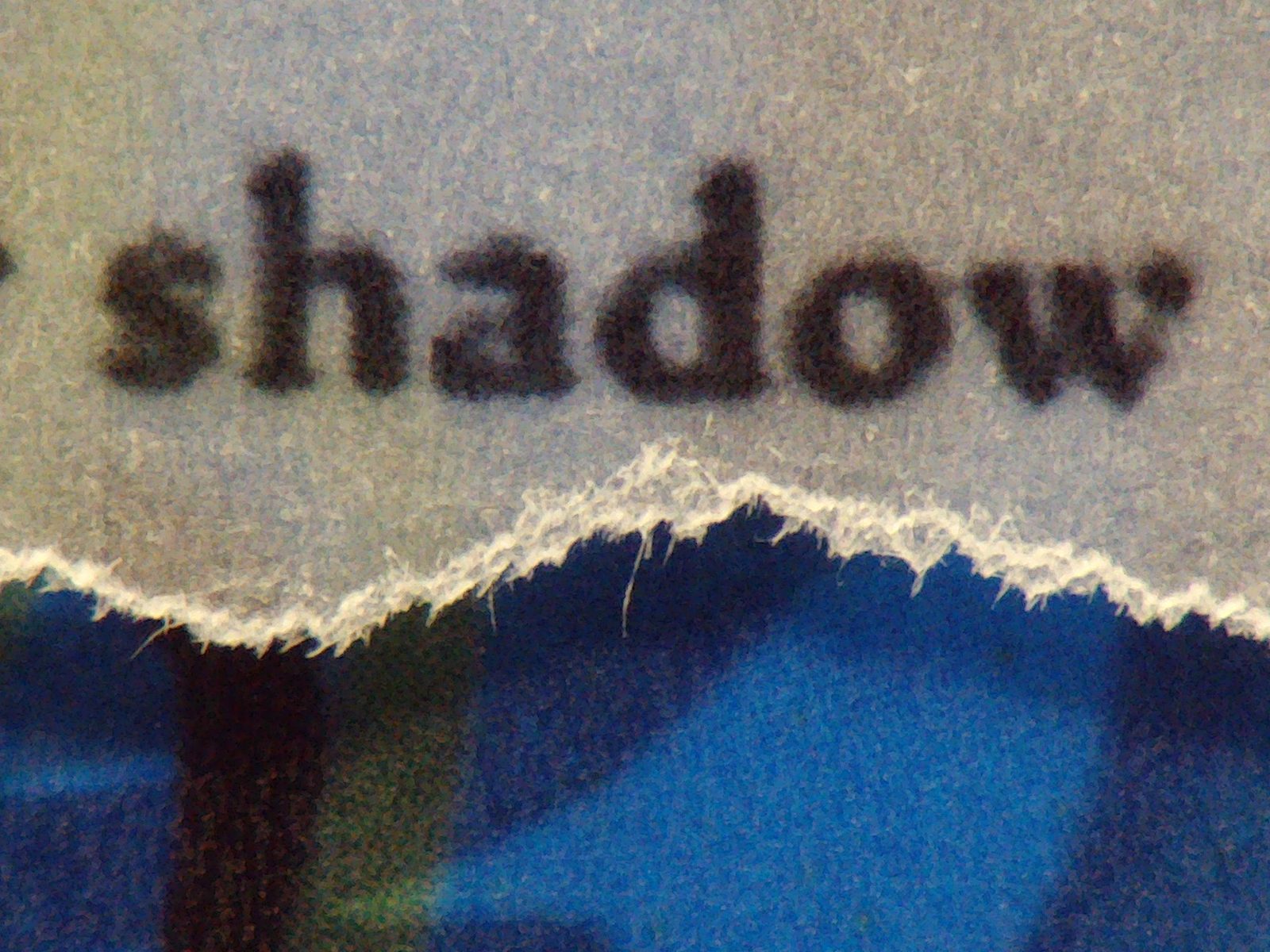 Torn fragment reading shadow on a dark illustrated page