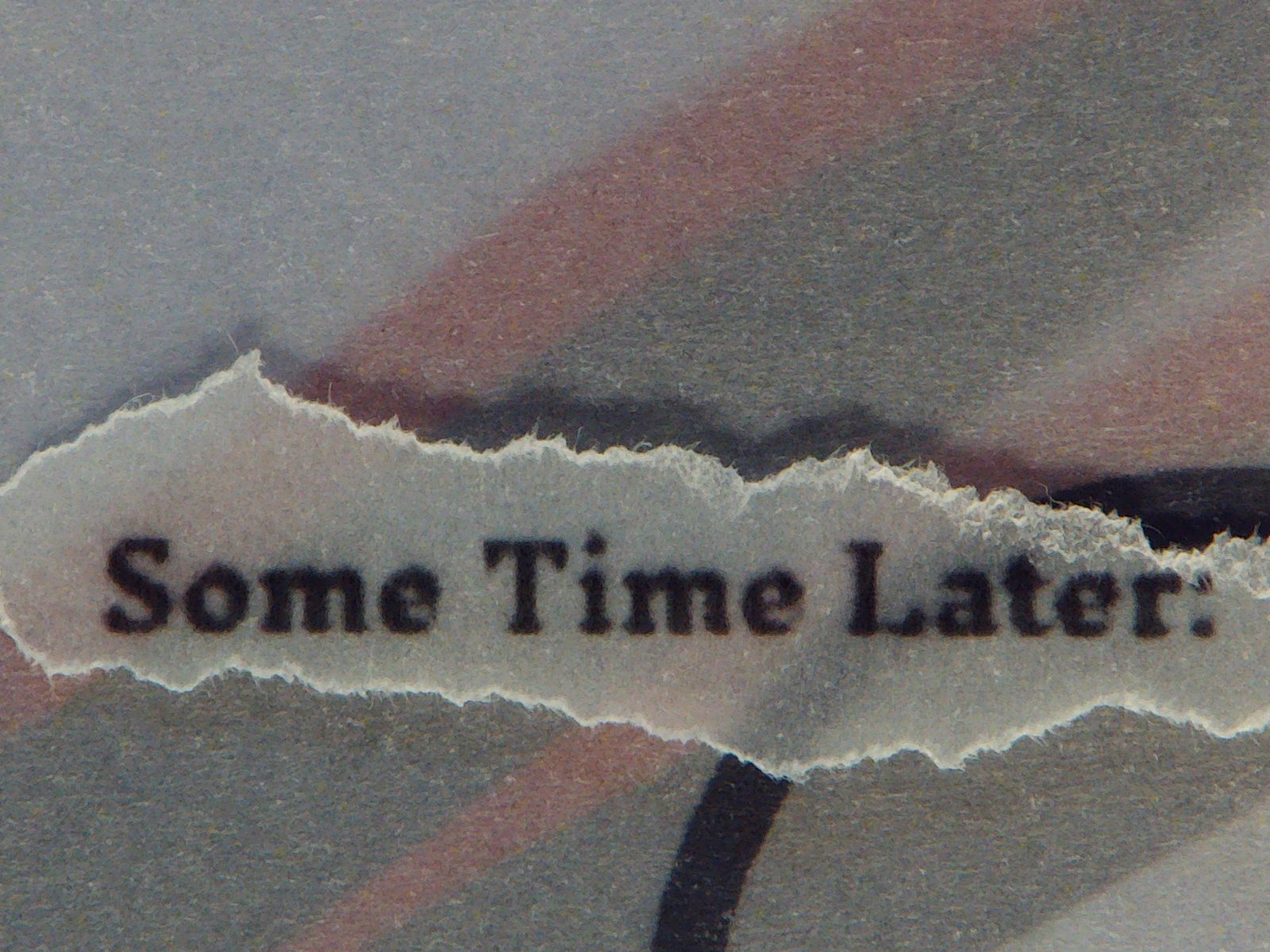 Torn strip reading Some Time Later on a grey page
